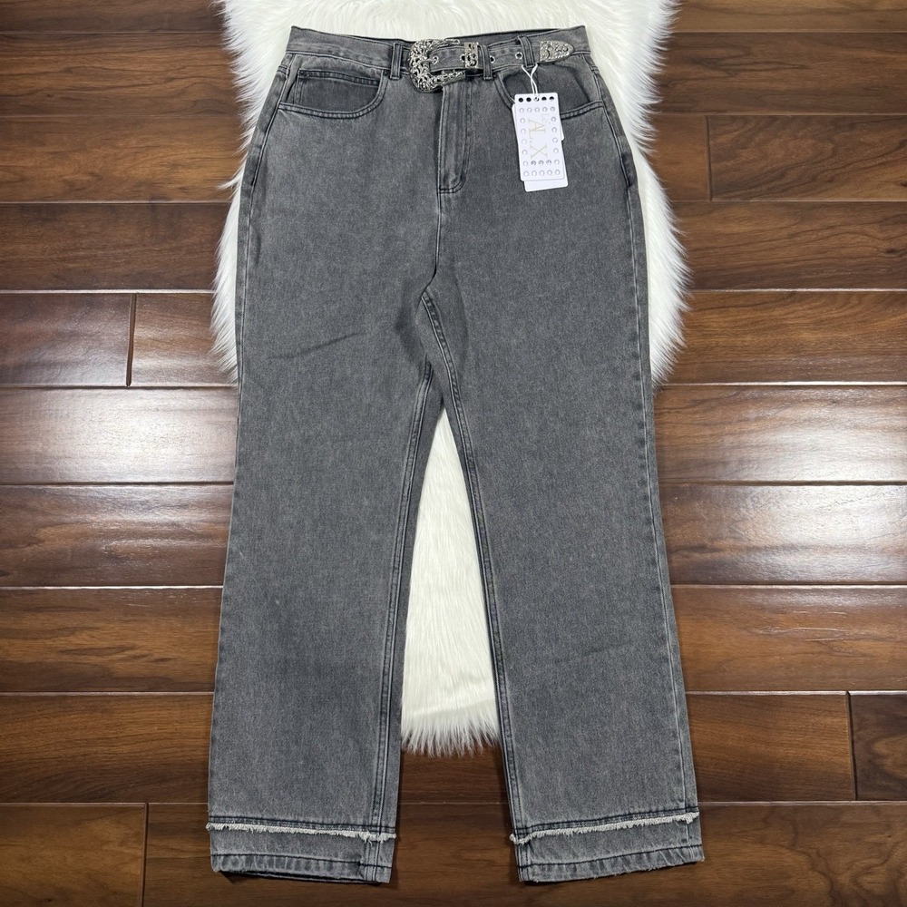 Le' AL.X‎ Women's Size 31 Gray Western Belt Straight Leg Denim Jeans